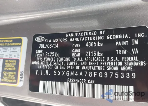 2015 Kia Optima Lx z USA, uszkodzony, nr VIN 5XXGM4A78FG375339